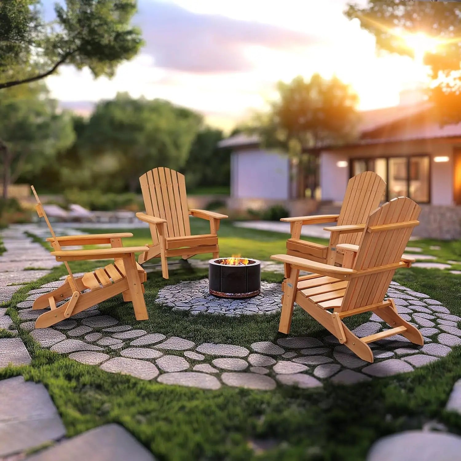 Folding Wooden Adirondack Chair for Patio, Porch, Fire Pit & Outdoor Use