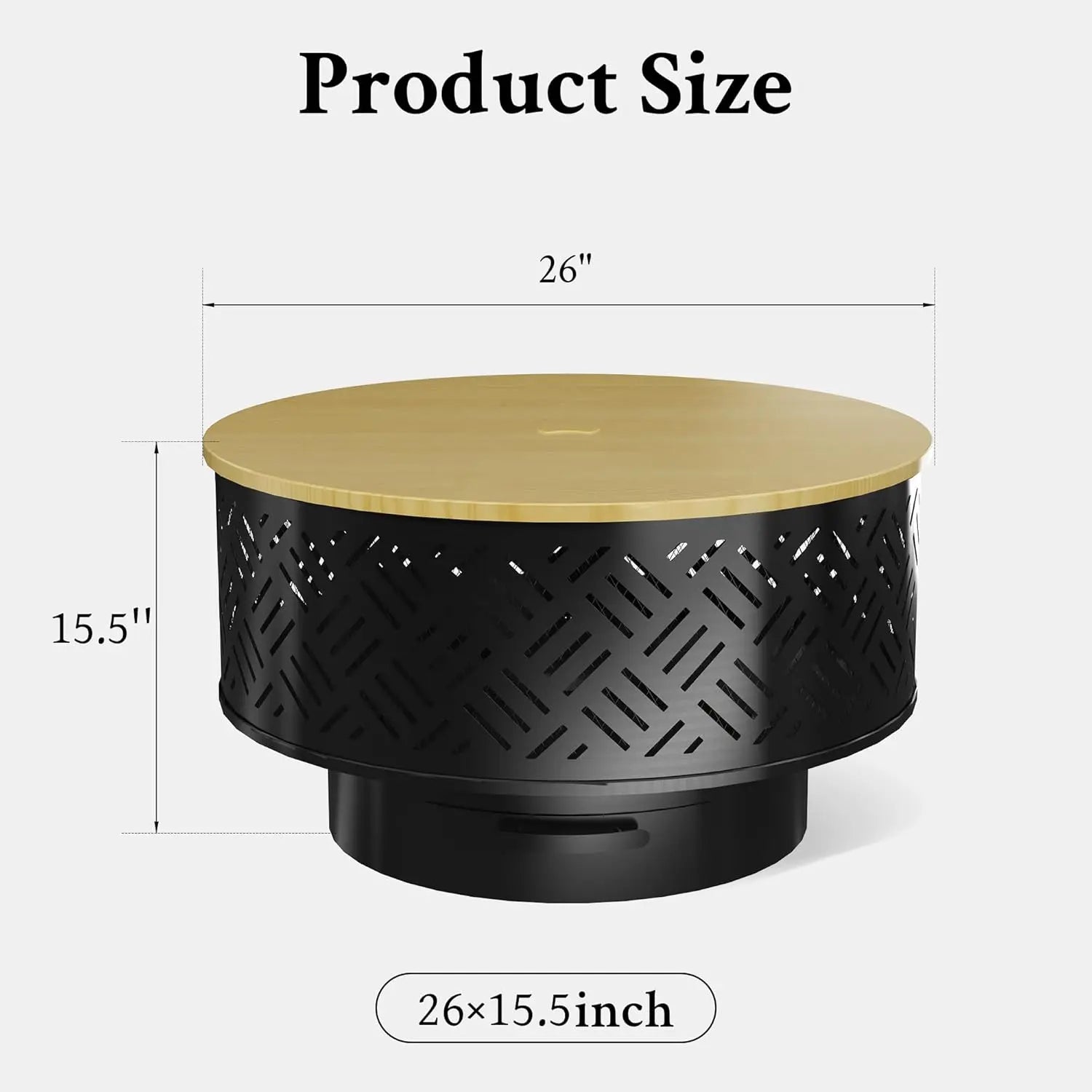 26" Wood Burning Fire Pit Table with Grill, Lid & Waterproof Cover
