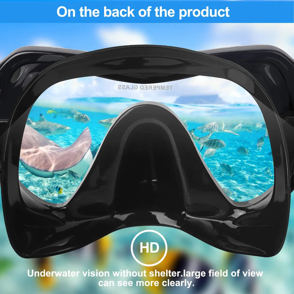 Adult Scuba Diving Mask & Snorkel Set – Tempered Glass Panoramic View