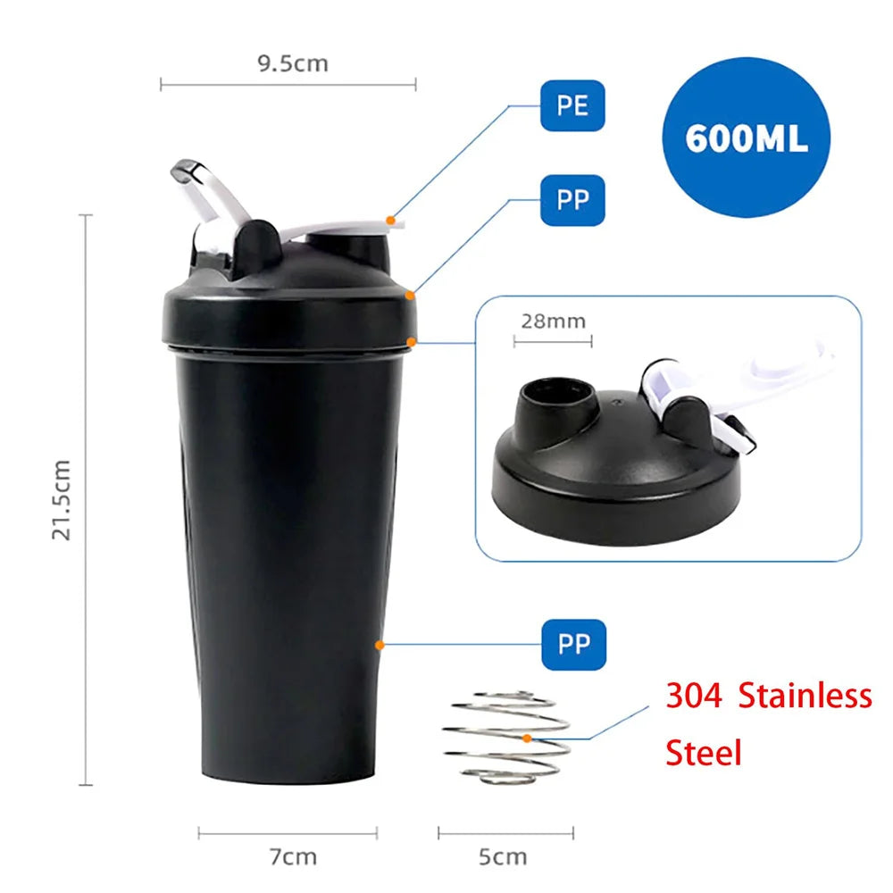 600ml Portable Protein Shaker Bottle – Fitness & Sports
