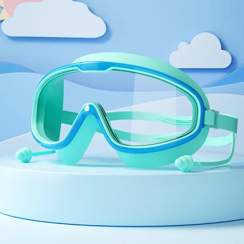Big Frame Swimming Goggles with Earplugs – Anti-Fog, No-Leak, Wide View for Kids & Adults