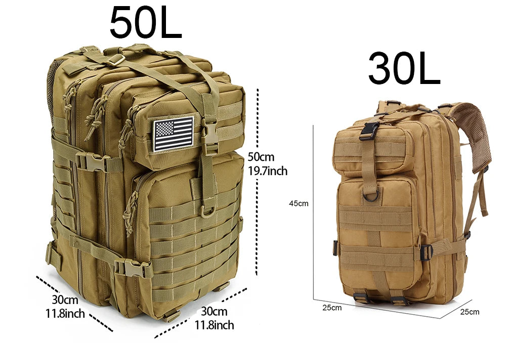 30/50L Tactical Backpack – MOLLE Survival Pack for Hiking, Travel & Hunting