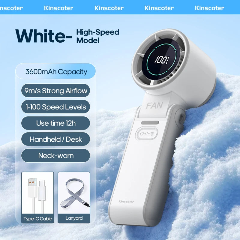 KINSCOTER Mini Portable Handheld Fan – Foldable, Rechargeable, Turbo Cooling