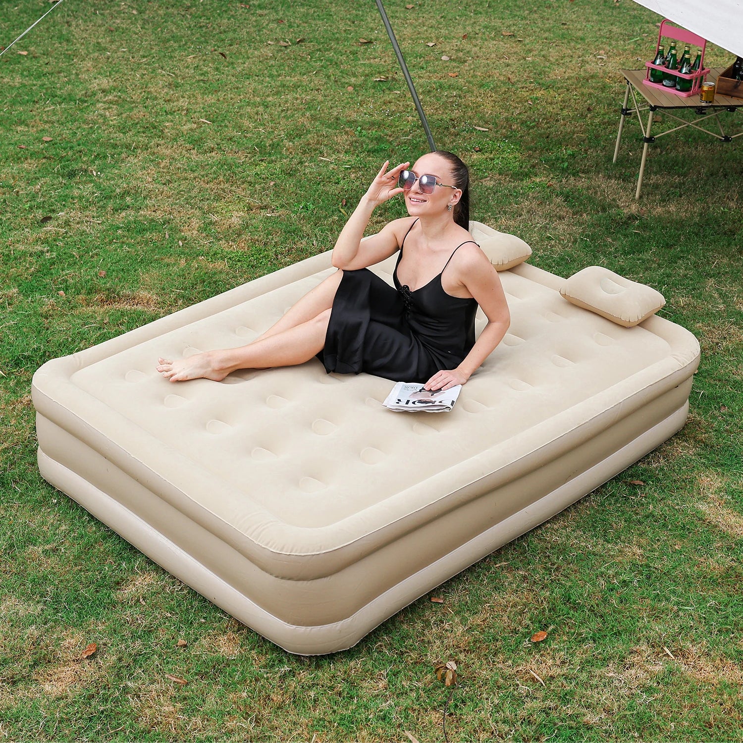 Luxury 2-Person Inflatable Camping Mattress – Thick PVC Bed with Built-in Pump