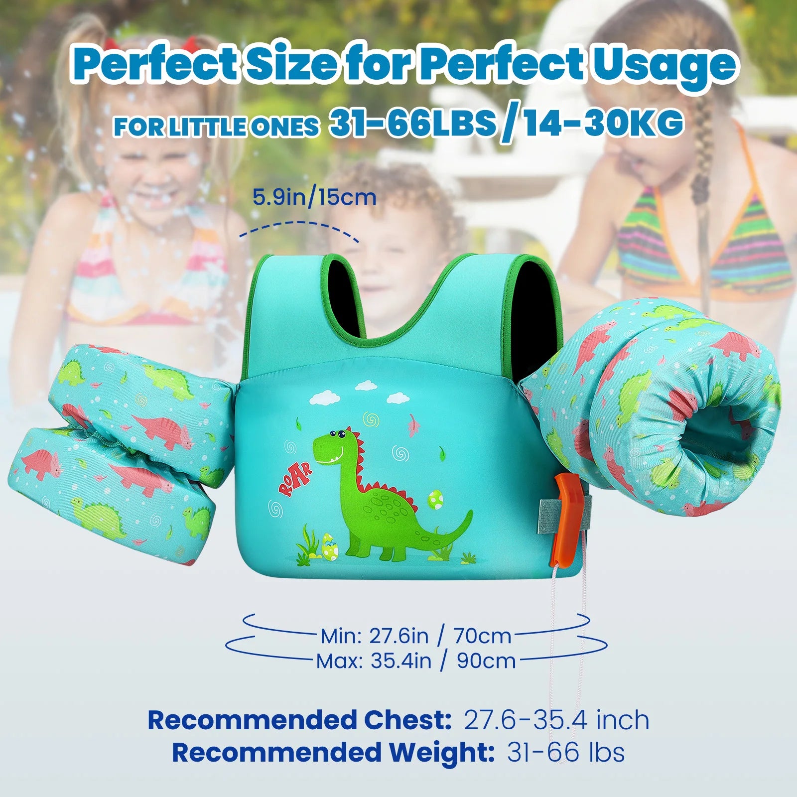 Children’s Swim Life Vest with Arm Floats & Whistle
