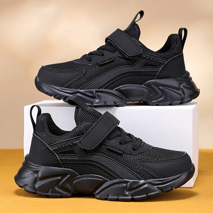Lightweight Kids' Black Mesh Sneakers – Breathable & Non-Slip
