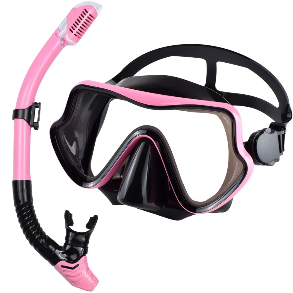 Adult Scuba Diving Mask & Snorkel Set – Tempered Glass Panoramic View