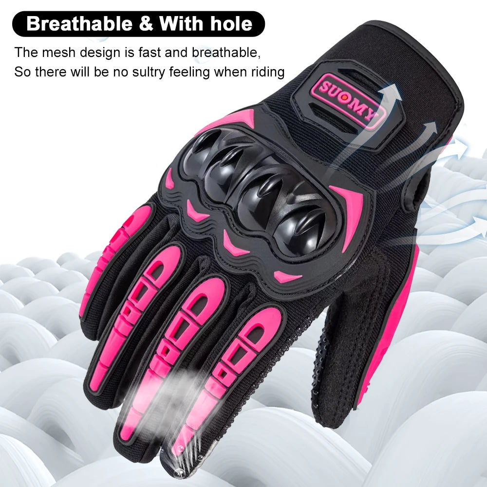 SUOMY Orange Full-Finger Motorcycle Gloves – Summer Touchscreen Gloves for Men & Women