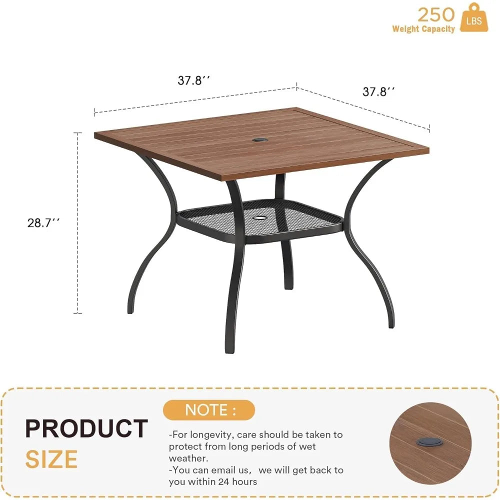 Square Outdoor Patio Dining Table with Wood-Like Top – Weather-Resistant Metal Frame