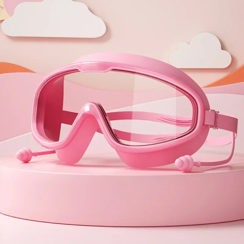 Big Frame Swimming Goggles with Earplugs – Anti-Fog, No-Leak, Wide View for Kids & Adults