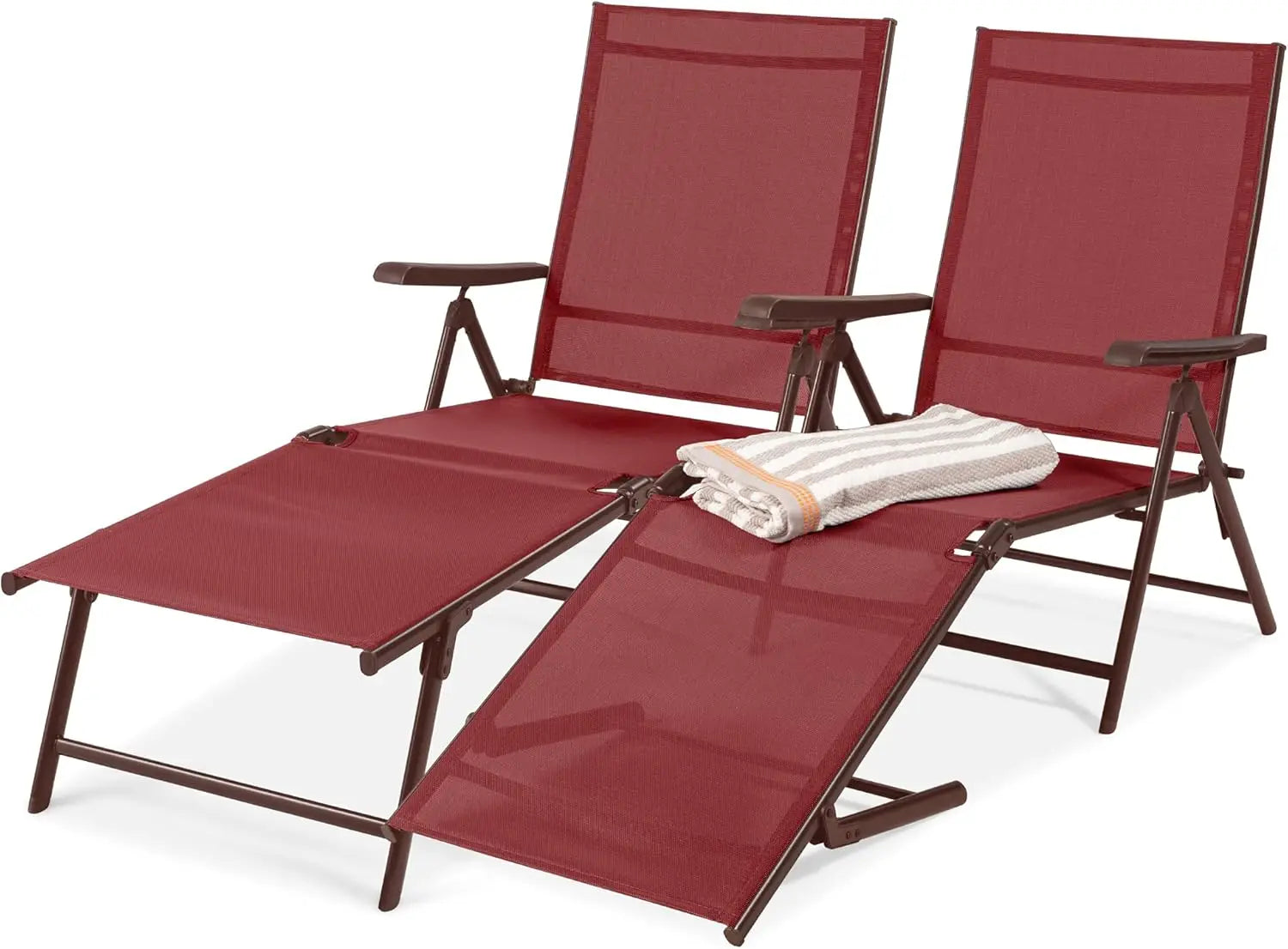 Set of 2 Adjustable Outdoor Patio Chaise Lounge Chairs – Folding Pool Loungers