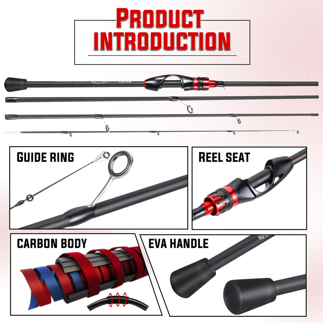 Sougayilang 2.1m Ultralight Carbon Spinning Casting Rod – 4-Section