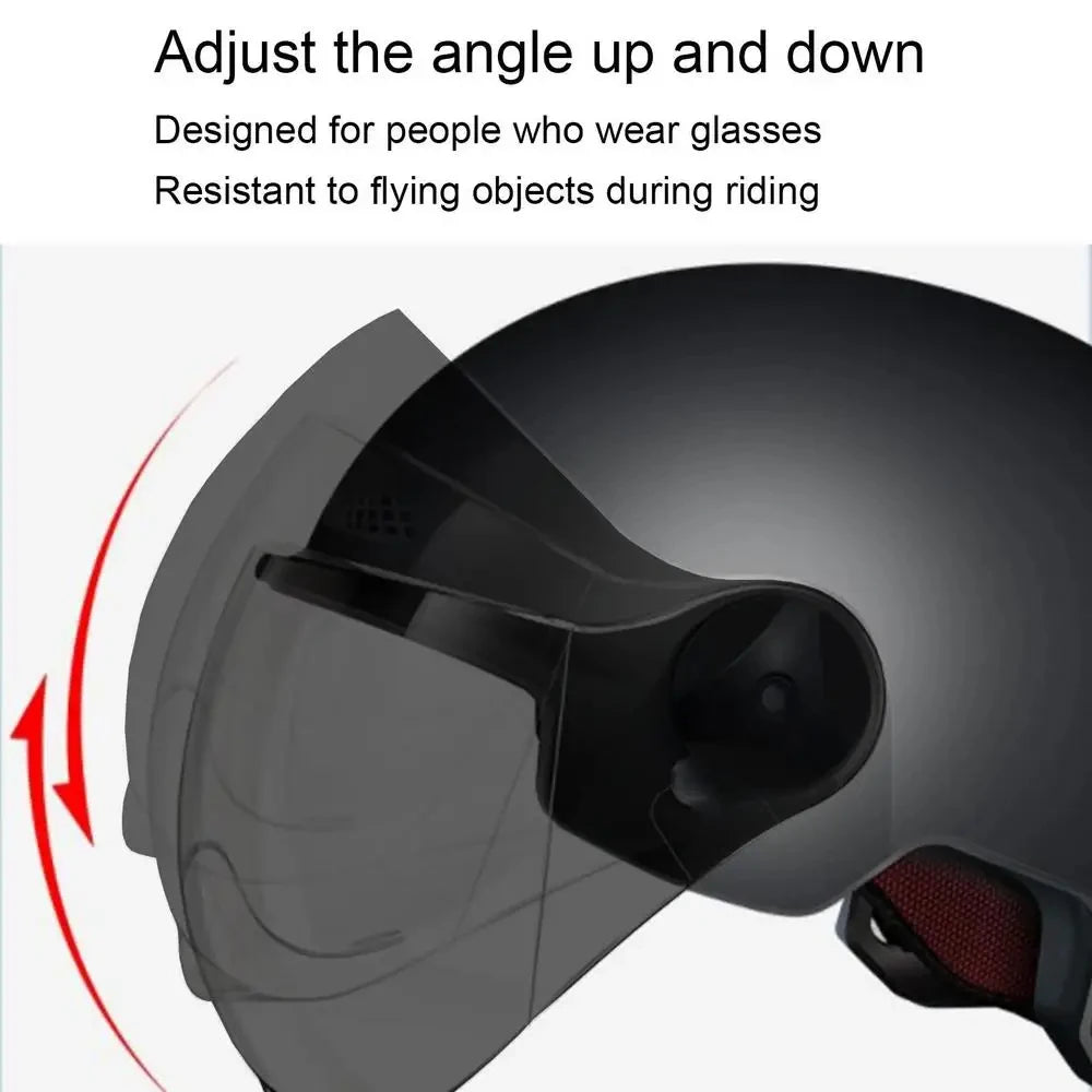 Electric Motorcycle Open-Face Helmet with Goggles – Anti-UV Safety Cap for Men & Women