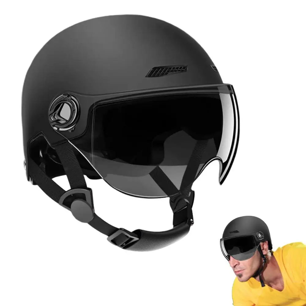 Electric Motorcycle Open-Face Helmet with Goggles – Anti-UV Safety Cap for Men & Women