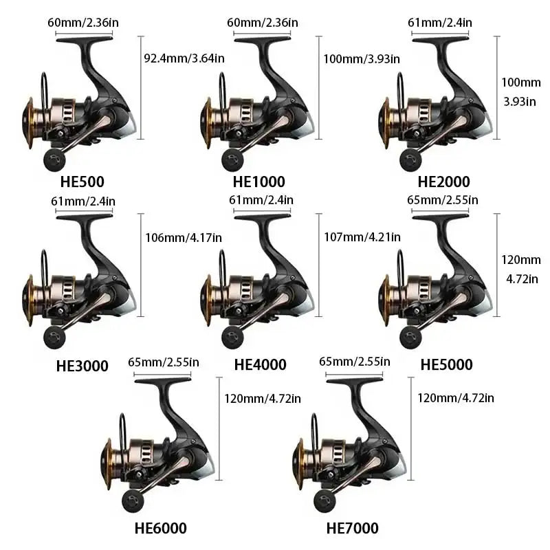 Two-Hand Rotating Fishing Reel HE1000-7000 Series – 5.2:1 Gear Ratio