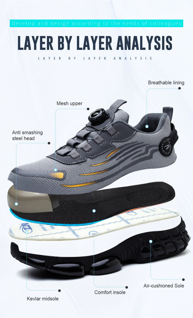 Men’s Safety Work Shoes – Anti-Smash, Anti-Puncture with Rotating Buckle