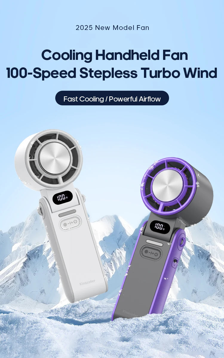 KINSCOTER Mini Portable Handheld Fan – Foldable, Rechargeable, Turbo Cooling