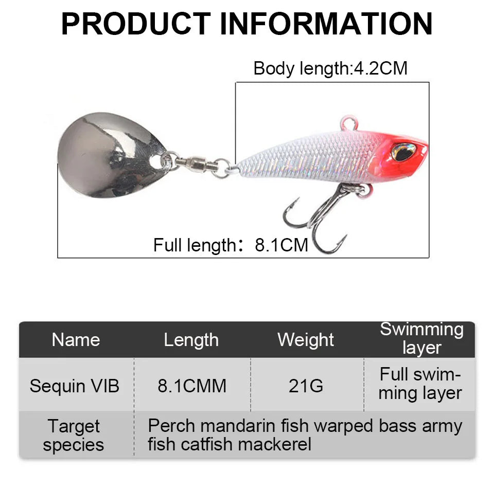 WALK FISH Metal Spinner Bait VIB Lure – 7g/11g/15g/21g Trolling Wobbler with Rotating Tail