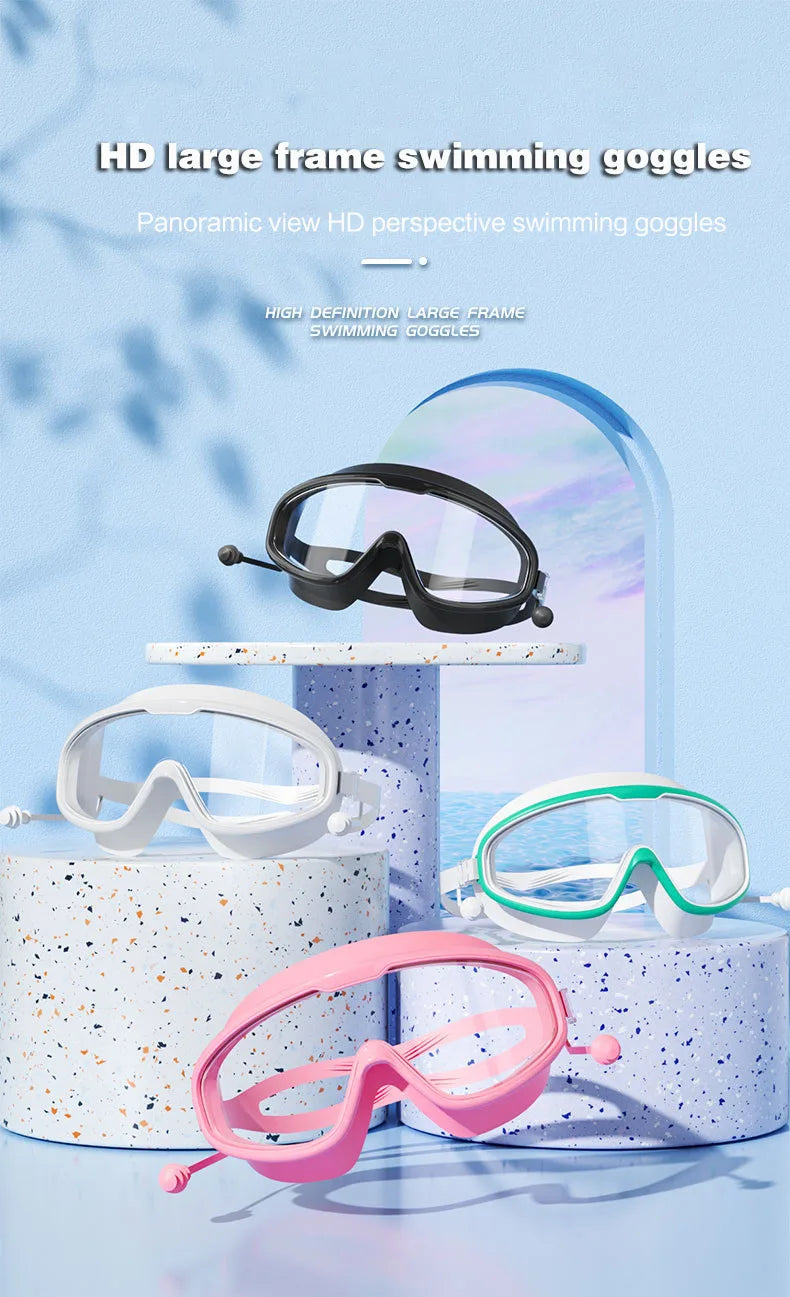Large Frame Waterproof HD Swimming Goggles with Earplugs – For Adults & Kids