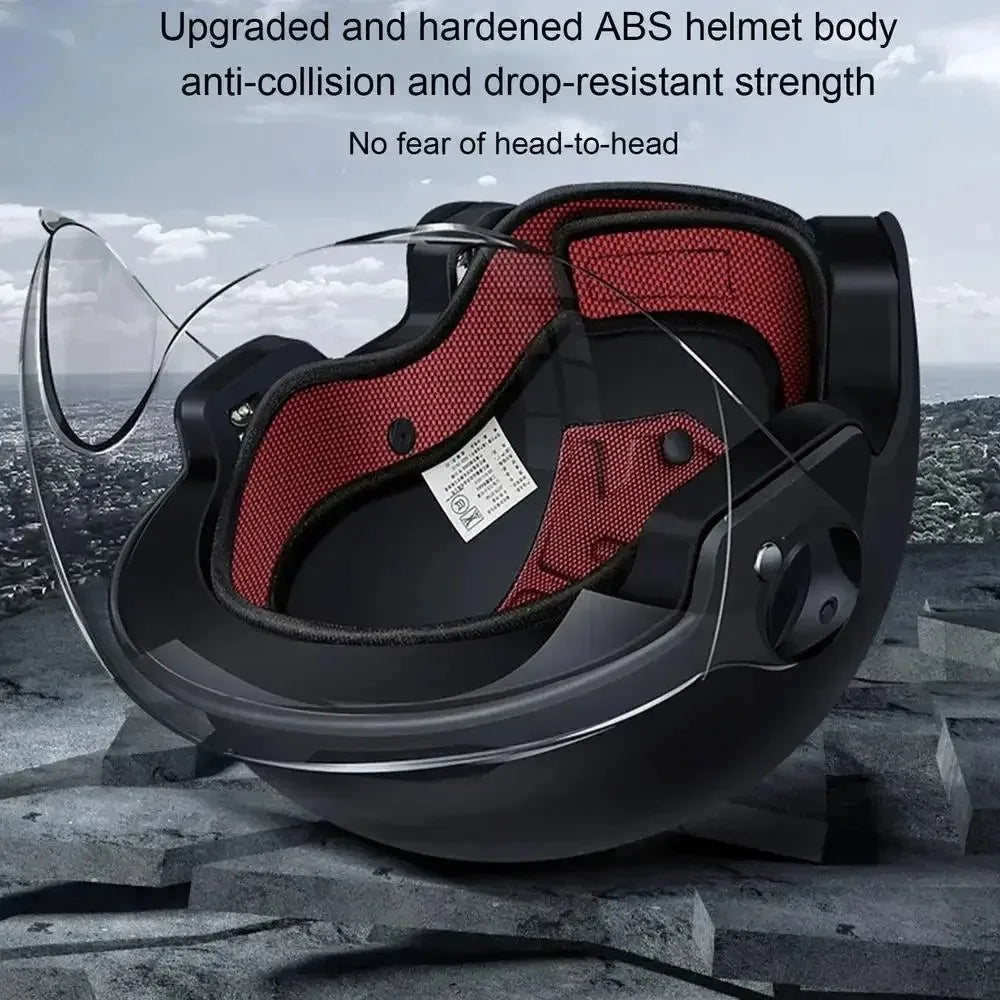 Electric Motorcycle Open-Face Helmet with Goggles – Anti-UV Safety Cap for Men & Women