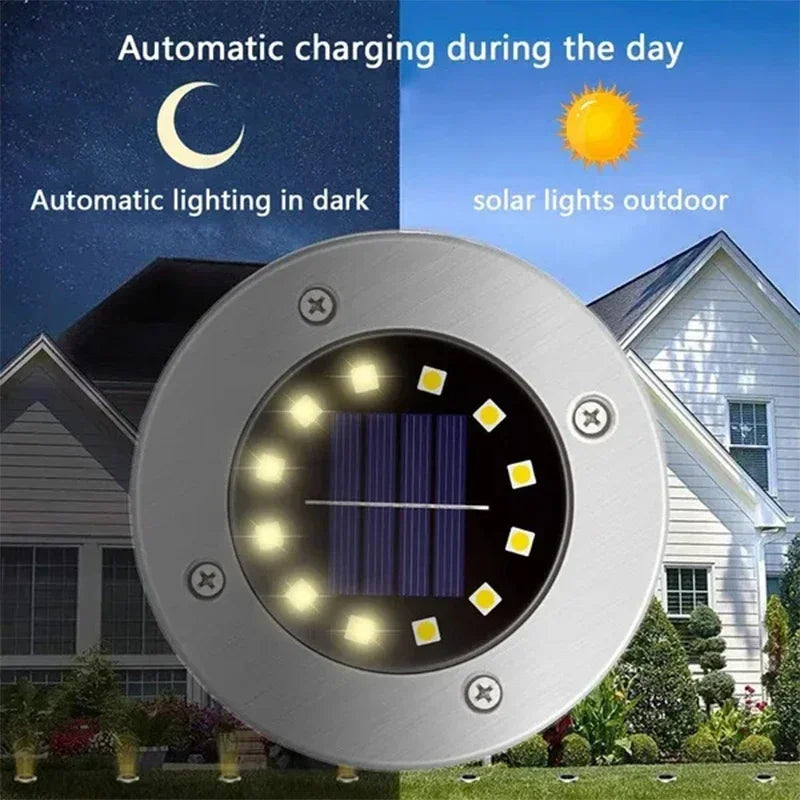 1/4/8Pcs Outdoor Solar Disk Lights – 8/20 LEDs Buried Landscape Spotlights for Garden, Lawn, Yard Decoration