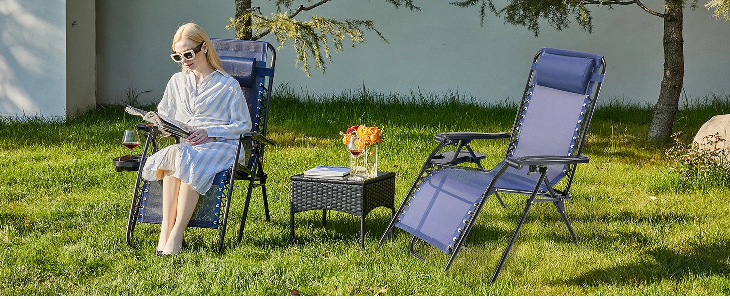 JHK Set of 2 Zero Gravity Recliner Chairs – Outdoor Lounge with Cup Holders & Adjustable Pillow