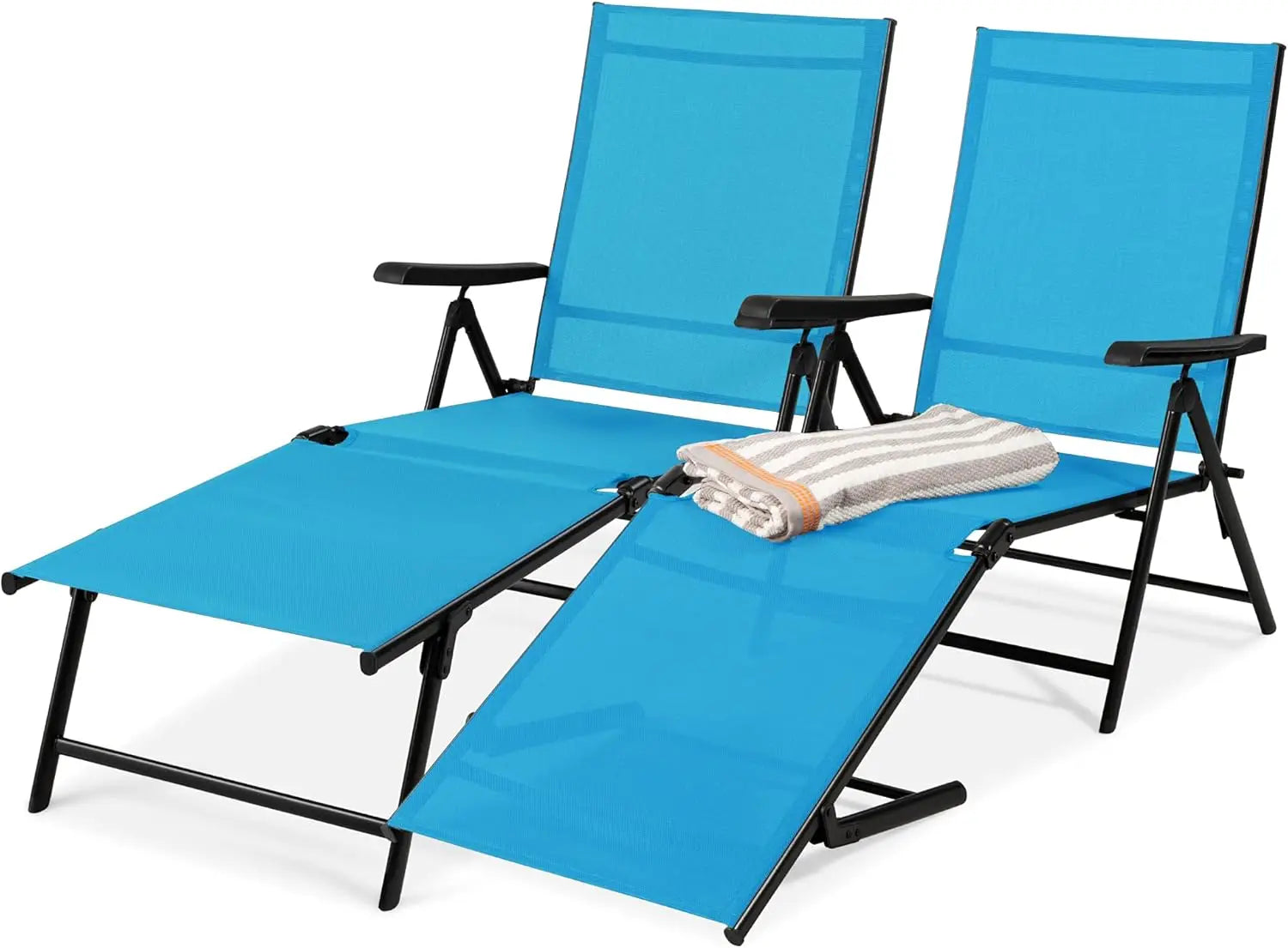 Set of 2 Adjustable Outdoor Patio Chaise Lounge Chairs – Folding Pool Loungers