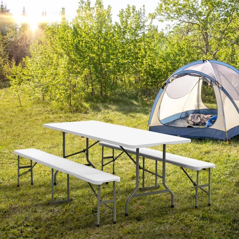 3-Piece Folding Picnic Table Set – 6-Foot Table with 2 Benches