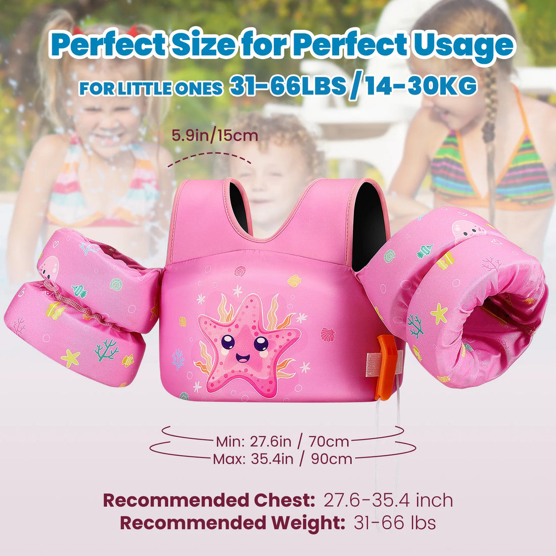 Children’s Swim Life Vest with Arm Floats & Whistle