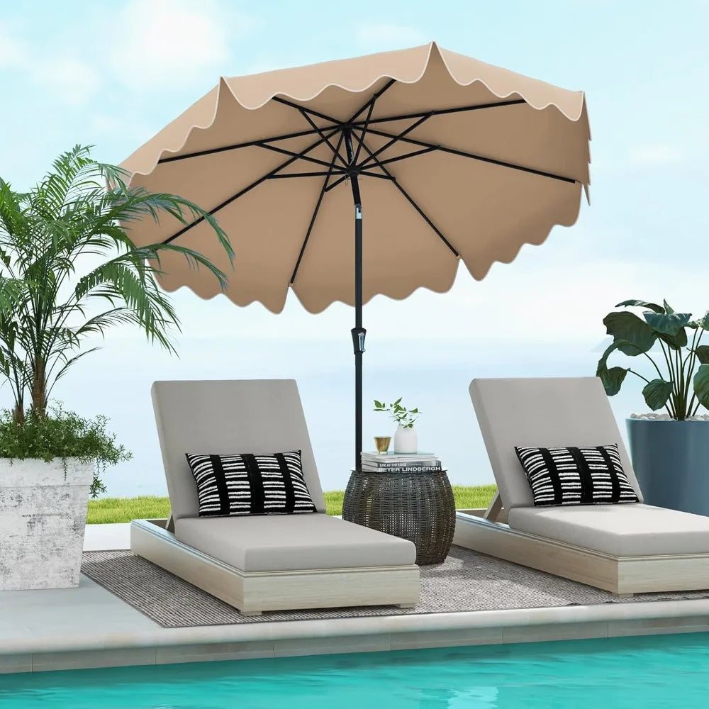 9Ft 2-Tier Patio Umbrella with Crank & Tilt – Scalloped Sun Shade Outdoor Canopy