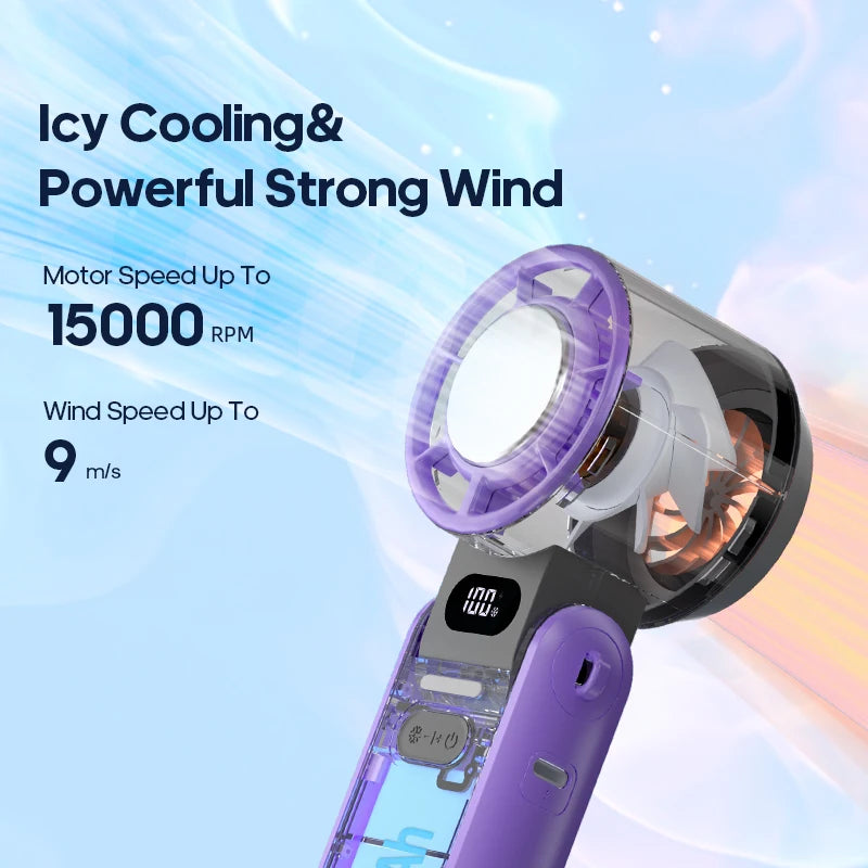 KINSCOTER Mini Portable Handheld Fan – Foldable, Rechargeable, Turbo Cooling