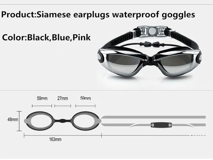 Adult Anti-Fog UV Swimming Goggles with Earplugs