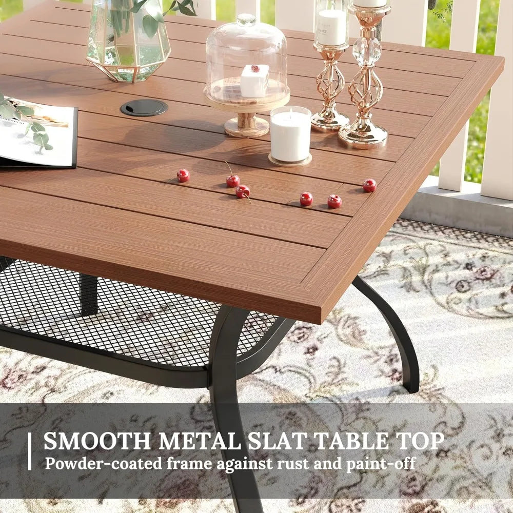 Square Outdoor Patio Dining Table with Wood-Like Top – Weather-Resistant Metal Frame