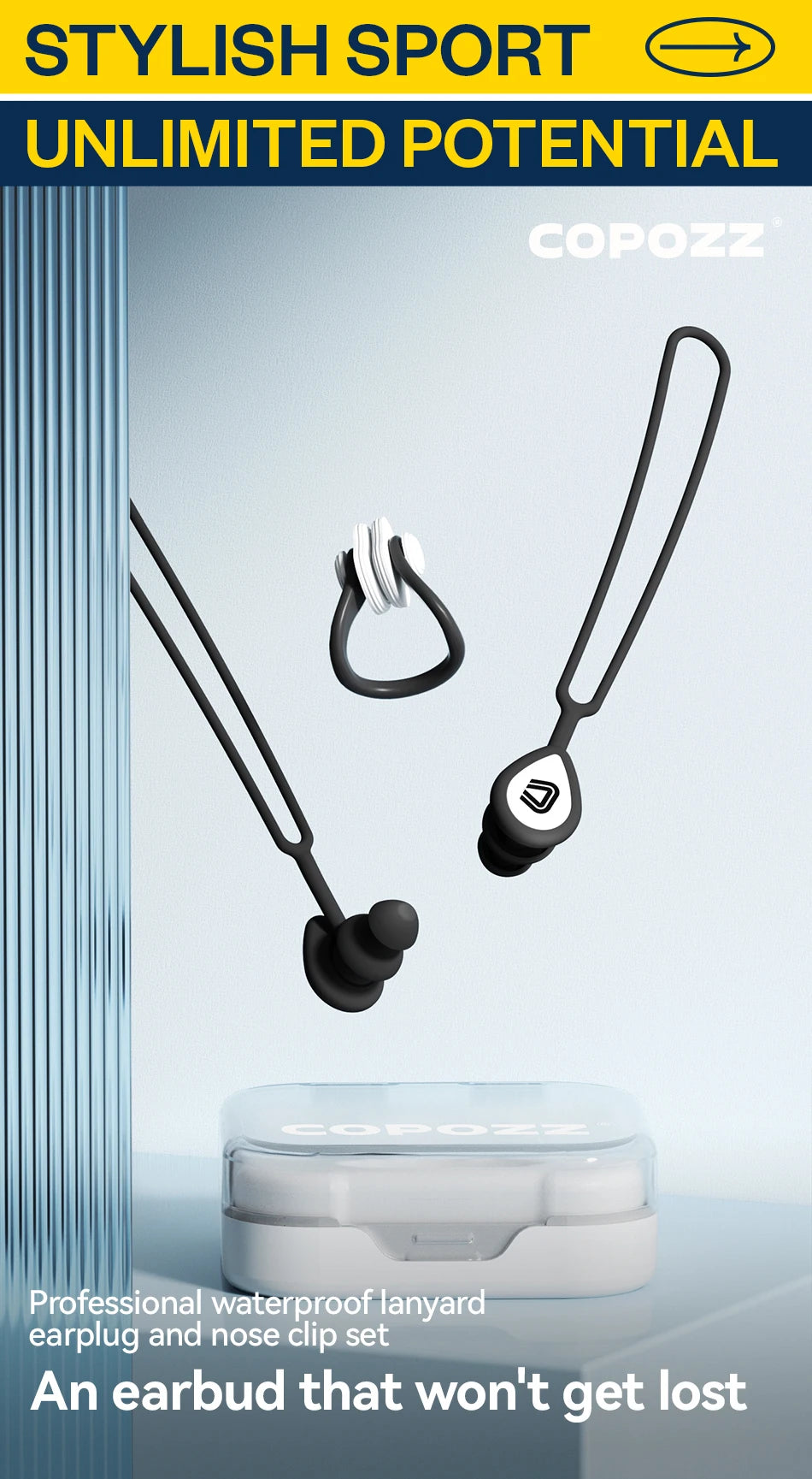 COPOZZ Silicone Swimming Earplugs & Nose Clip Set