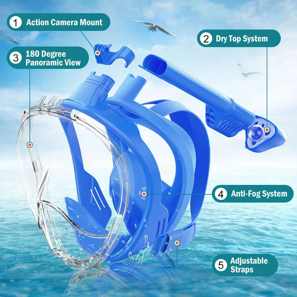Full-Face Anti-Fog Diving Mask – Waterproof Snorkeling Gear for Adults & Kids