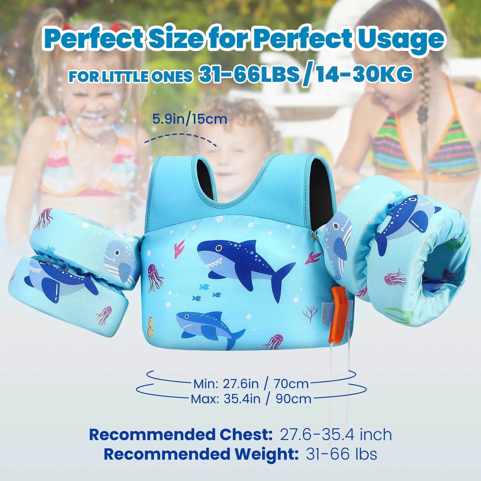 Children’s Swim Life Vest with Arm Floats & Whistle