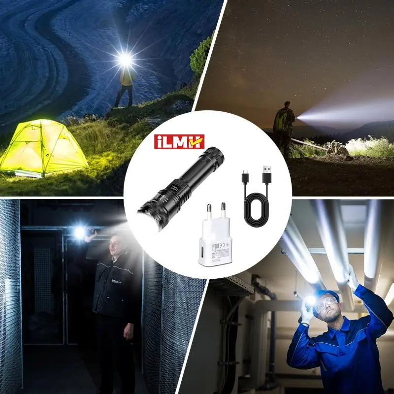 2000LM Tactical LED Flashlight – USB Rechargeable Zoom Torch with Display