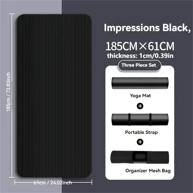 Thick Non-Slip Black Yoga Mat – Durable NBR Rubber