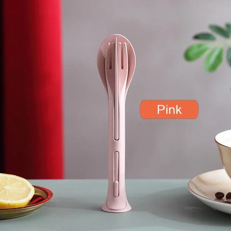 3PCS Eco Travel Cutlery Set – Wheat Straw Portable Utensils