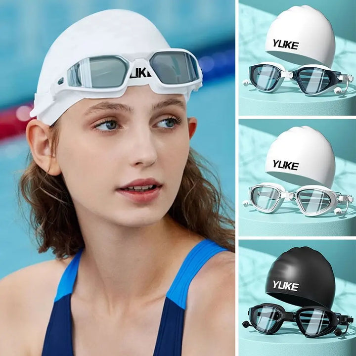 Portable Big Frame Silicone Swimming Goggles with Earplugs – HD Anti-Fog Eyewear