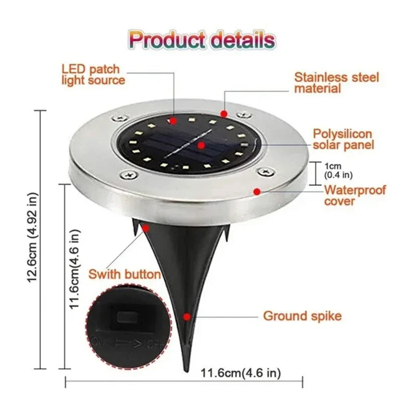 1/4/8Pcs Outdoor Solar Disk Lights – 8/20 LEDs Buried Landscape Spotlights for Garden, Lawn, Yard Decoration