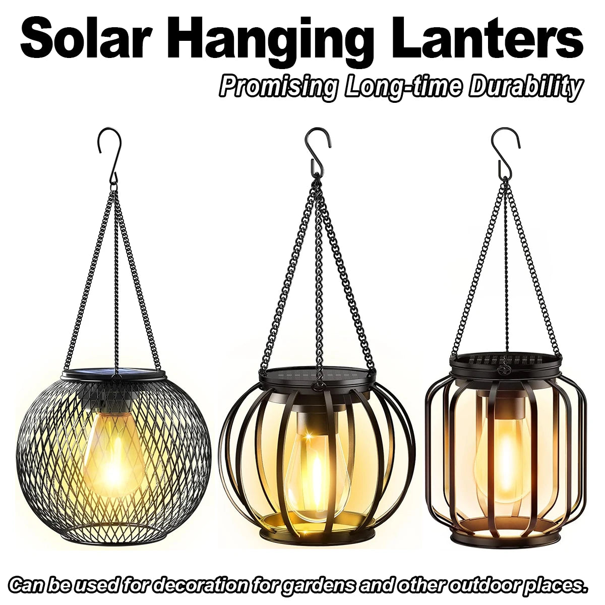 Solar LED Garden Lantern – 3000K Warm Light, Daylight Sensor, Waterproof Iron-Art with Durable Hanging Chain