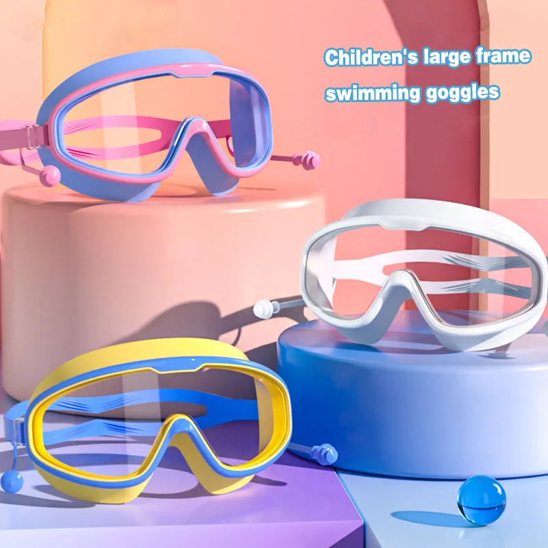 Large Frame Waterproof HD Swimming Goggles with Earplugs – For Adults & Kids