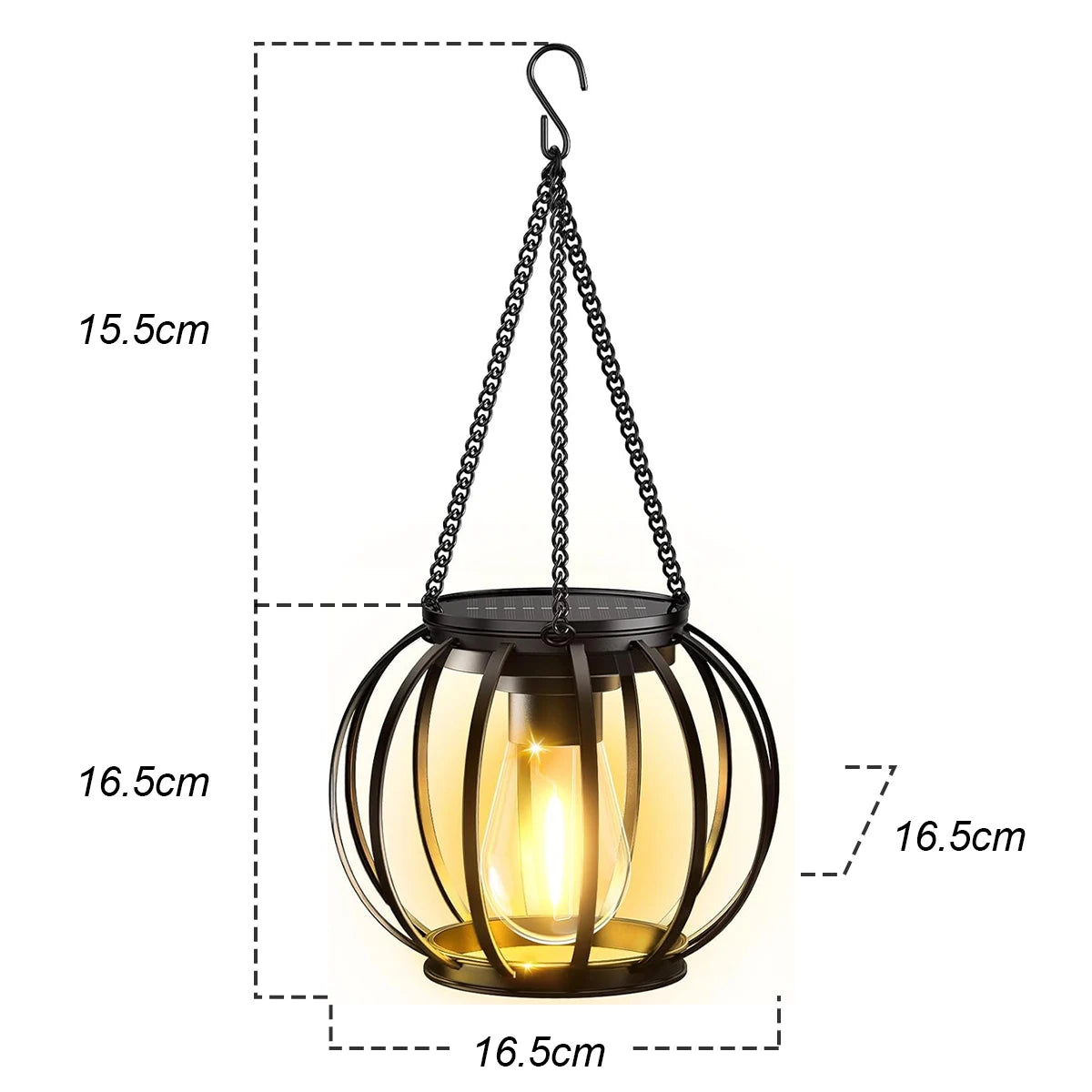 Solar LED Garden Lantern – 3000K Warm Light, Daylight Sensor, Waterproof Iron-Art with Durable Hanging Chain