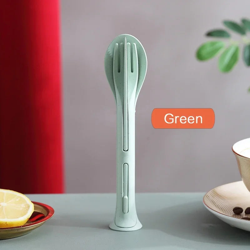 3PCS Eco Travel Cutlery Set – Wheat Straw Portable Utensils