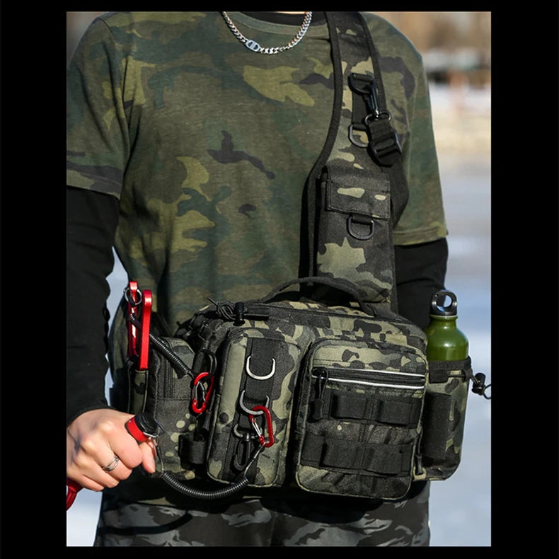 Fishing Tackle Backpack with Rod Holder – Sling Shoulder Gear Bag