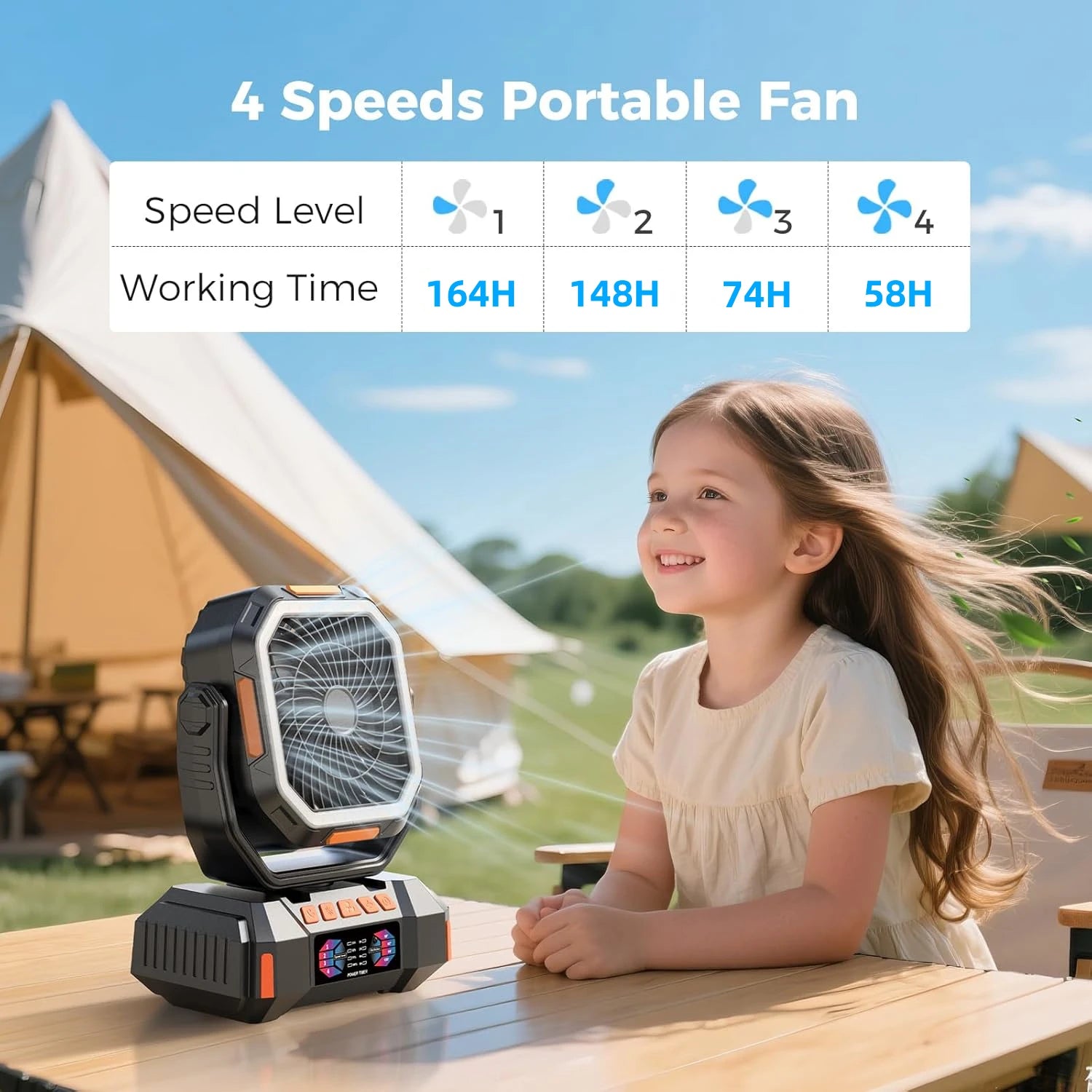 40000mAh Rechargeable Camping Fan – Portable Air Circulator with LED & Power Bank