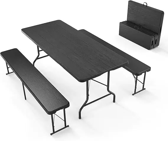 3-Piece Folding Picnic Table Set – 6-Foot Table with 2 Benches