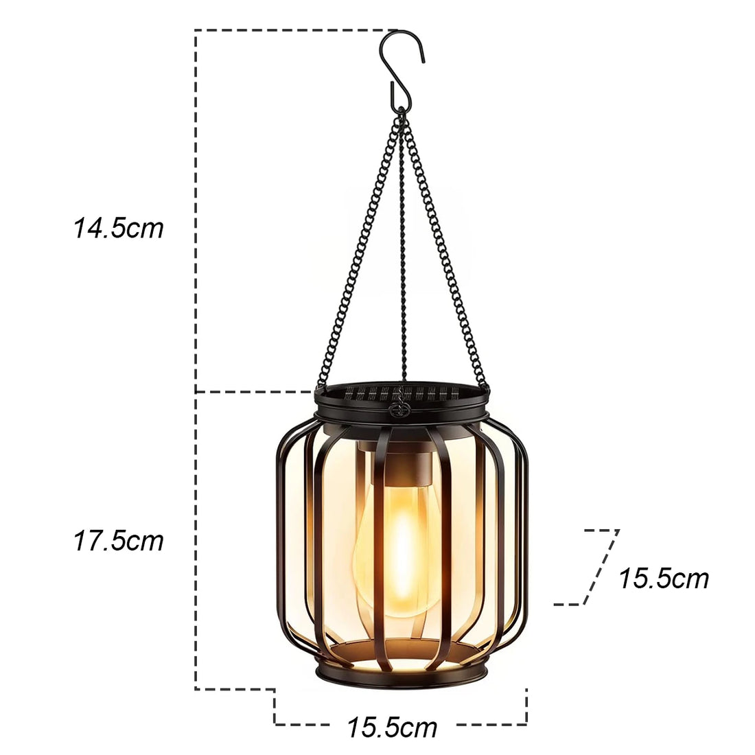Solar LED Garden Lantern – 3000K Warm Light, Daylight Sensor, Waterproof Iron-Art with Durable Hanging Chain