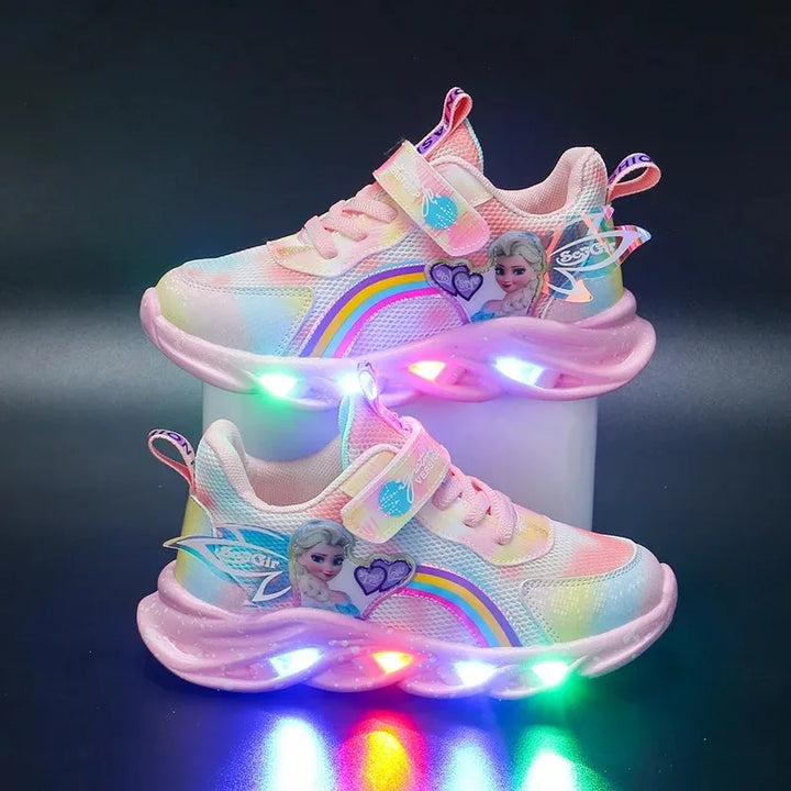Disney Girls' LED Princess Sneakers – Elsa Pink & Purple